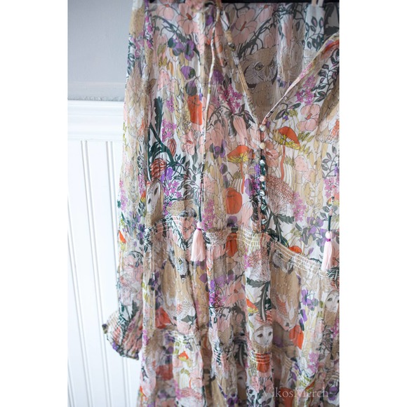 Anthropologie Floral Tiered Maxi Dress Owl Print 2X NEW - Picture 4 of 6